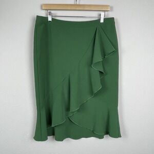 Ann Taylor‎ Green Skirt Size 12 Knee Length Ruffle Hem Career Officewear Classic
